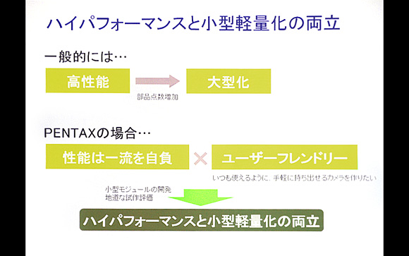 コダワリその１「ハイパフォーマンスと小型軽量化」：ペンタックスデジタル一眼レフカメラ「K-5」体験イベント